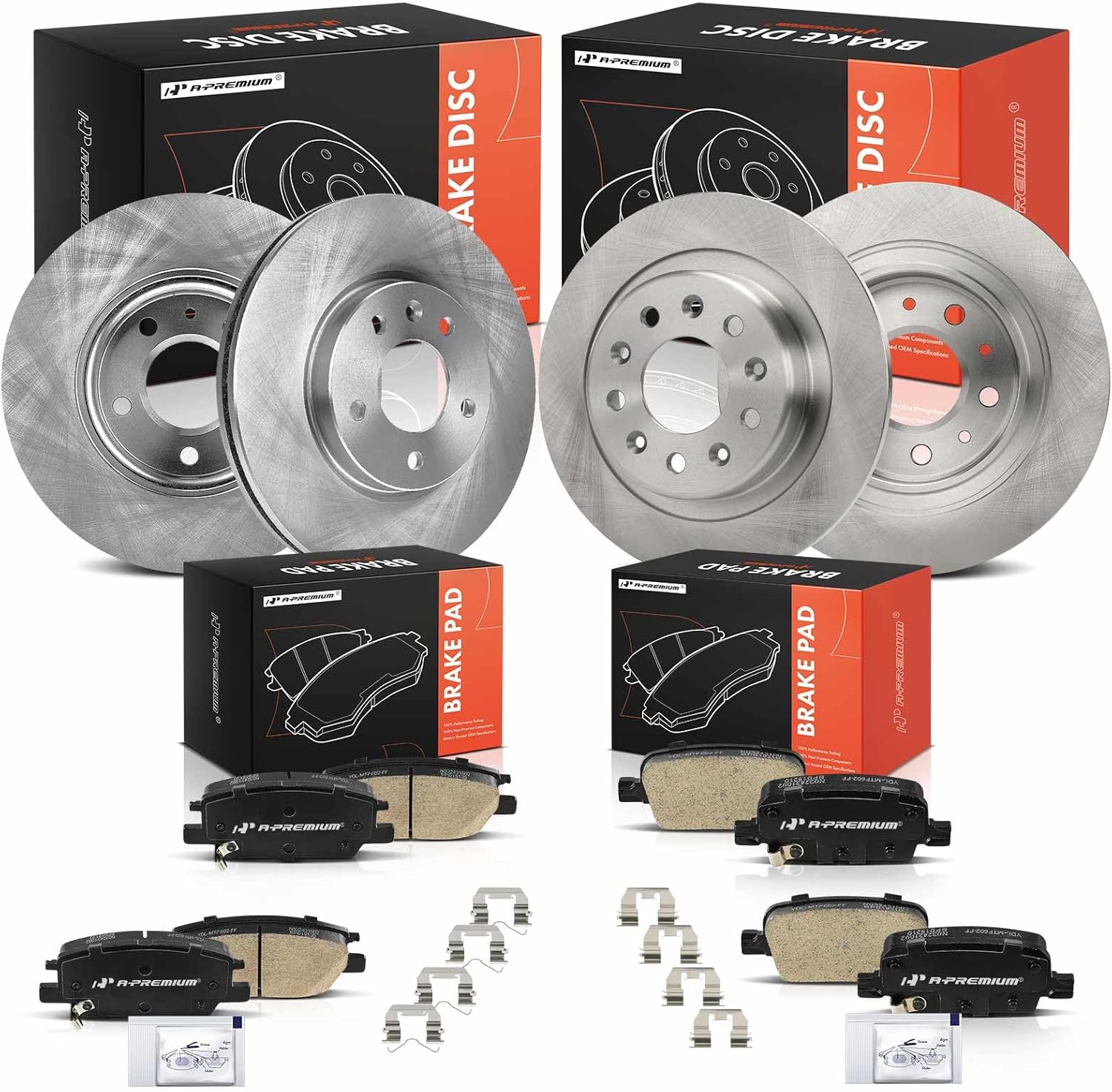 A-Premium Front Vented and Rear Solid Disc Brake Rotors + Ceramic Pads Kit Compatible with Select Chevrolet Models - Malibu 2017 2018 2019 2020, 12-PC Set
