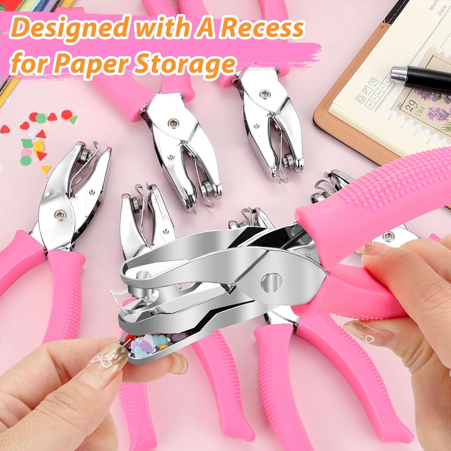 MAPVOLUT 6-Pack Craft Hole Punchers Set - 1/4 Inch Hole Punch for Paper, Binder & Scrapbooking | Circle, Heart, Star, Triangle Shapes | Soft-Grip Handles, Auto Paper Chip Collector, Lightweight