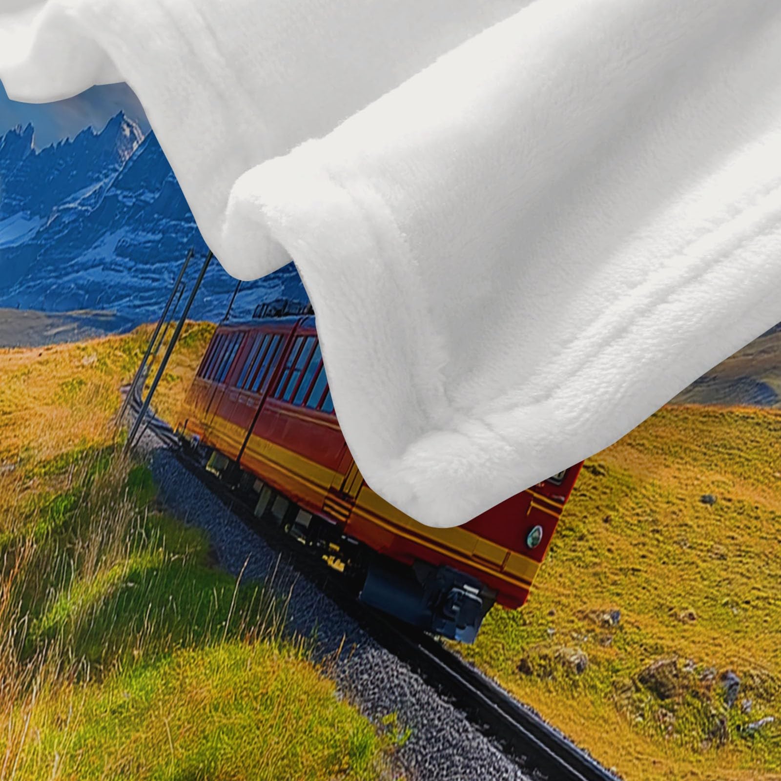 Générique Couverture 220 x 240 cm, Couverture de Lit Surréalisme Voiture De Tourisme Montagnes Douce et Duveteuse Douillette pour Toutes Les Saisons - Plaid Polaire Bleu pour Adultes Et Enfants
