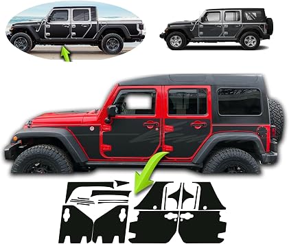 Vinyl or PPF Panel Paint Protection Film Sticker Side Stripes Graphics Decal Kit Compatible with Jeep Wrangler JK JL 2 Door 4 Door JT Gladiator Gloss Black, JL 4 Door