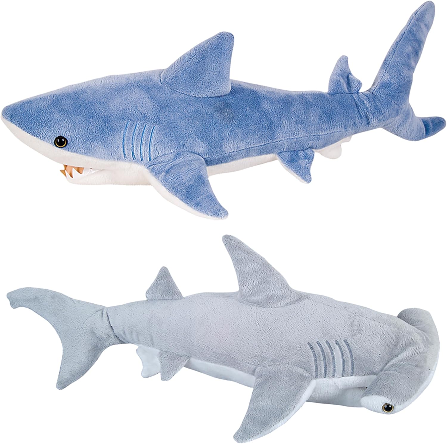 Bedwina Stuffed Animal Sharks - Pack of 2 Extra-Large, 20 inch Mako & Hammerhead Plush Shark Toys, Stuff Animals Toy, for Baby Toddlers & Kids