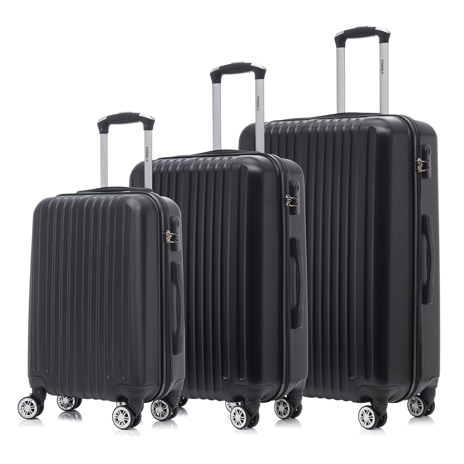 YONSLY Trolley Koffer Set, Reisekoffer, Rollkoffer Handgepäck, Kabinkoffer Suitcase, Gepäckset mit 360° Rollen, Hartschalenreisekoffer, Zahlenschloss, Gummigriff