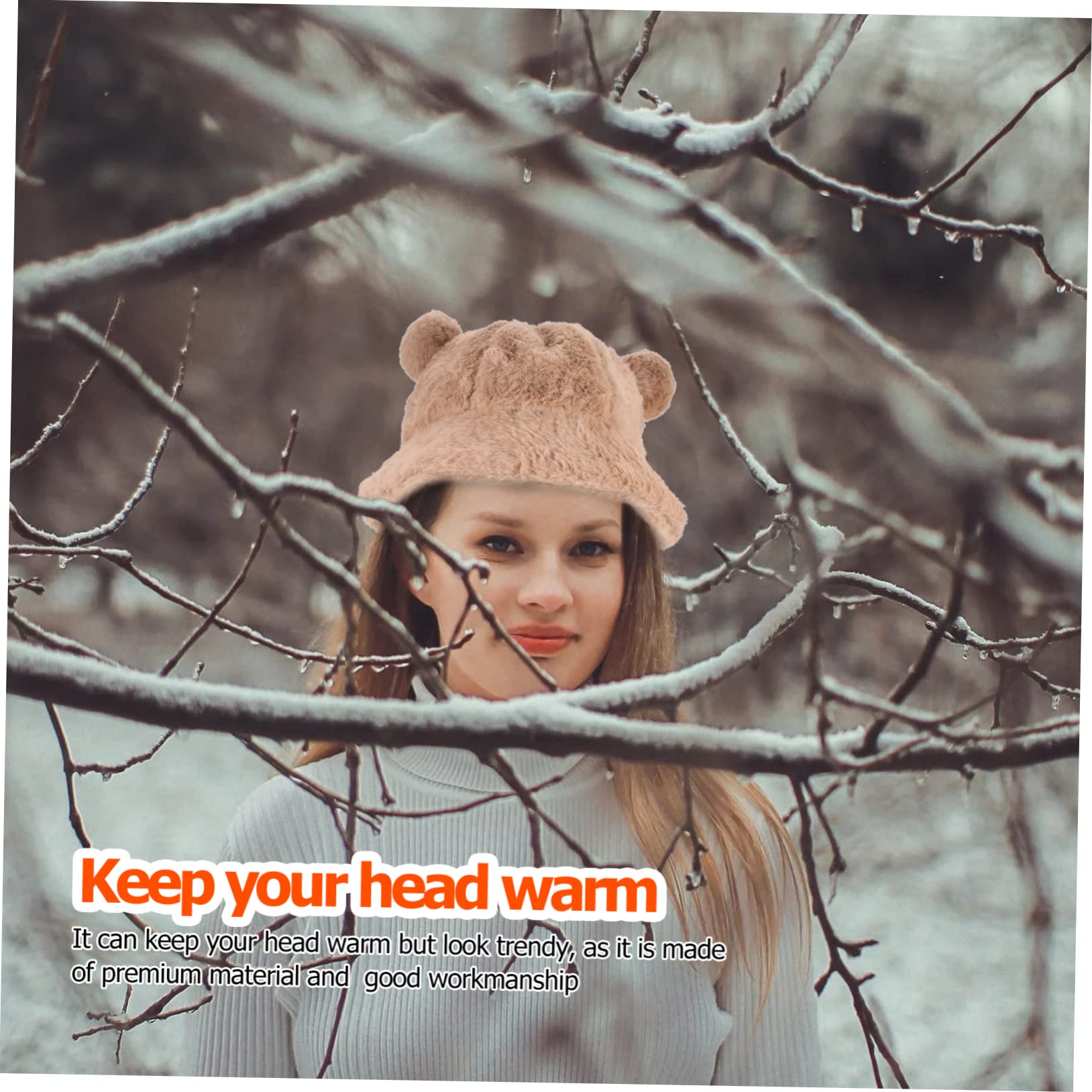 PRETYZOOM Plush Cap Women Winter Hat Bucket Hat Bear Comfortable Beanie for Cold Weather Khaki