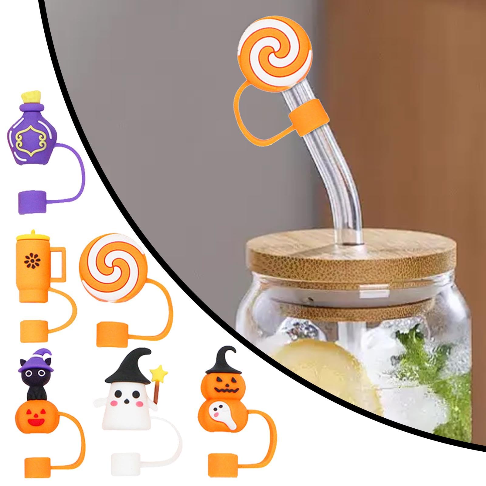 50 Stück Halloween-Strohhalm-Aufsätze Aus Silikon – Wiederverwendbar, Für 10 Mm Strohhalme & 1,2 L Becher