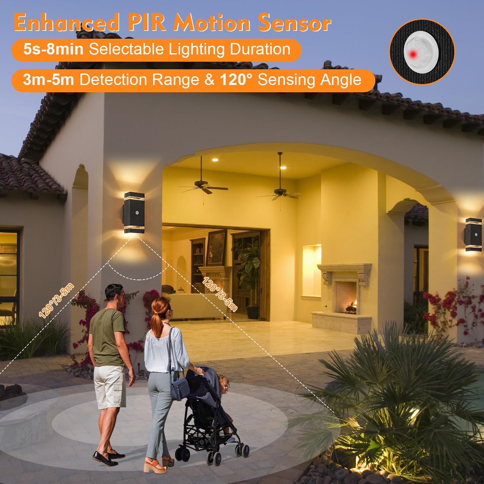 LMP Up Down Outdoor Wall Lights PIR, Motion Sensor Outside Lights Mains Powered, IP65 Square Porch Front Door Light Electric - Image 3
