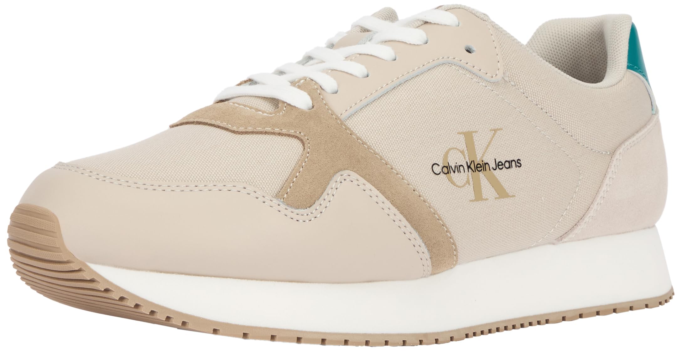 Calvin Klein Jeans Hombre Runner Sneaker Zapatillas de deporte, Blanco (Creamy White/ Oyster Mushroom/Fiery), 46