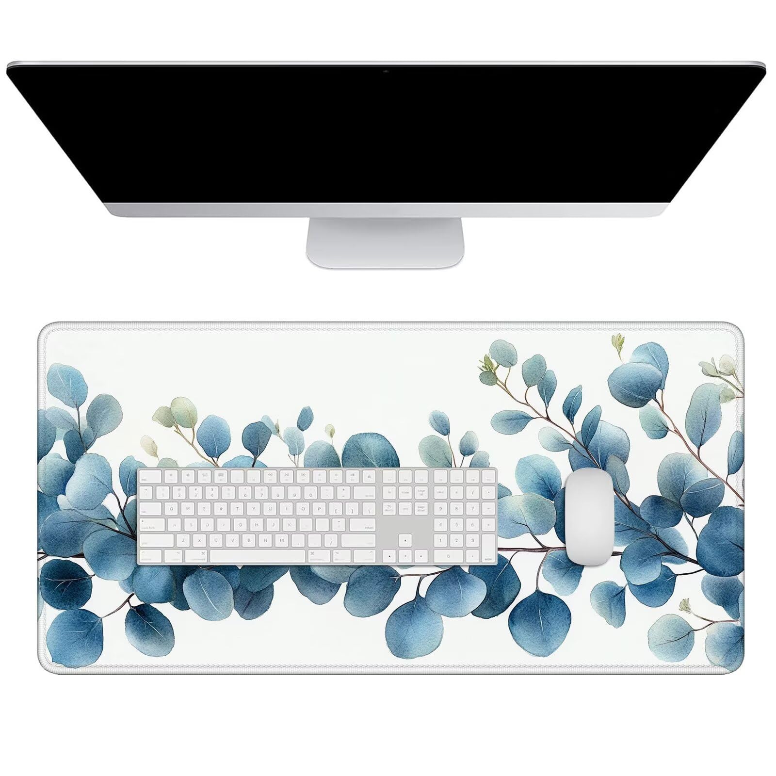 Gamingowa podkładka pod mysz XXL – duża podkładka pod mysz, 1200 x 600 x 3 mm, niebieskie liście, podkładka na stół, duży rozmiar, poprawia precyzję i prędkość, antypoślizgowa podkładka na biurko