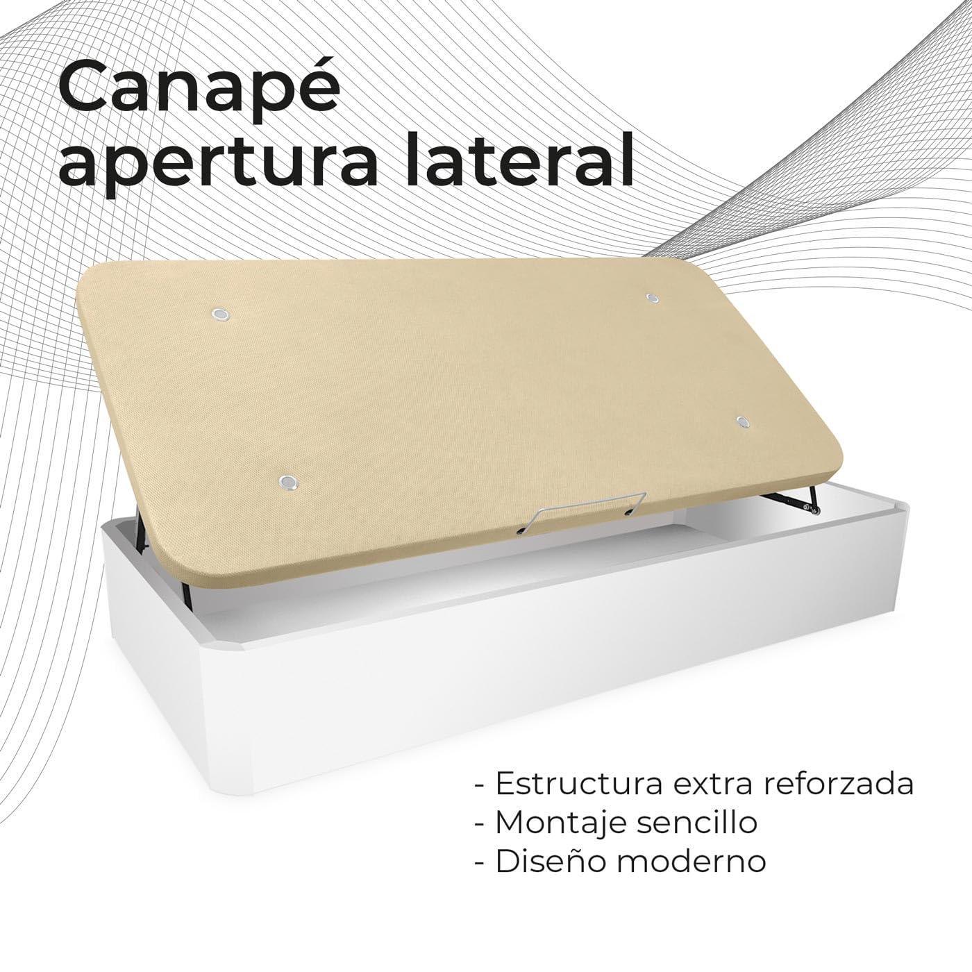 Somnia Descanso - Canapé Abatible Apertura Lateral de Madera con Gran Capacidad, Espacioso, Transpirable y Resistente, Esquinas Redondeadas, 90 x 190, Blanco