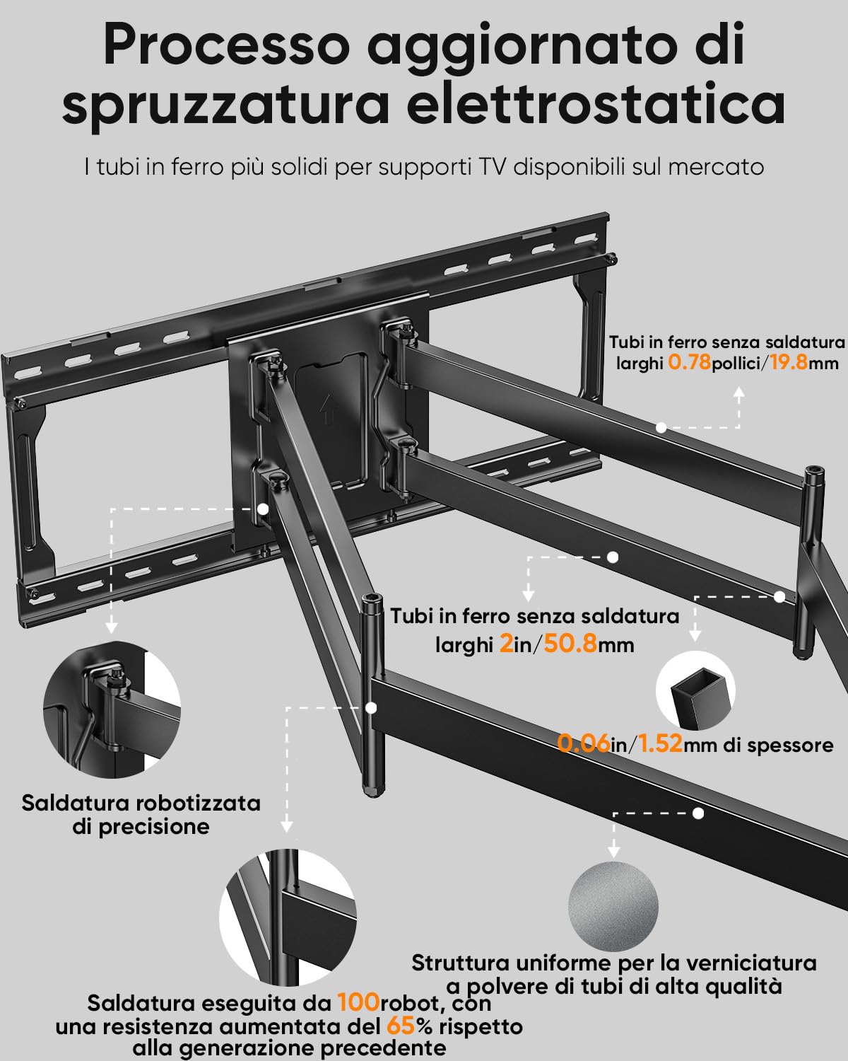 Supporto TV Parete da LED LCD 60 a 120 Pollici,Heavy-Duty XXL Staffa TV con Movimento Inclinabile ed Estendibile,Braccio TVs con Doppio Braccio Articolato Ultra Resistente 100kg VESA 900x600mm