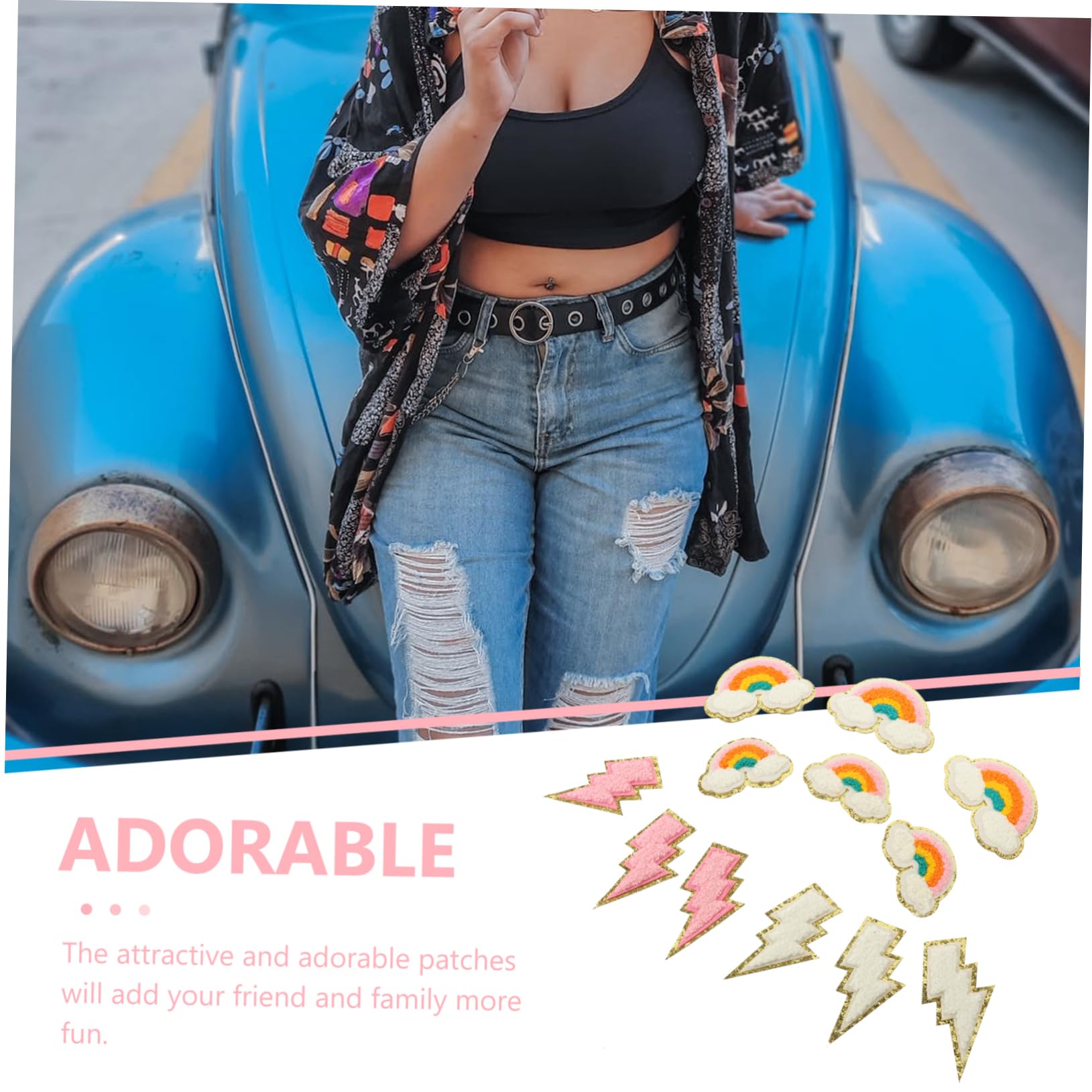 TEHAUX 48pezzi Patches Ricamo Arcobaleno Creativi Per Abbigliamento Toppe Termoadesive Per Decorazioni e Riparazioni Per Jeans Shirt
