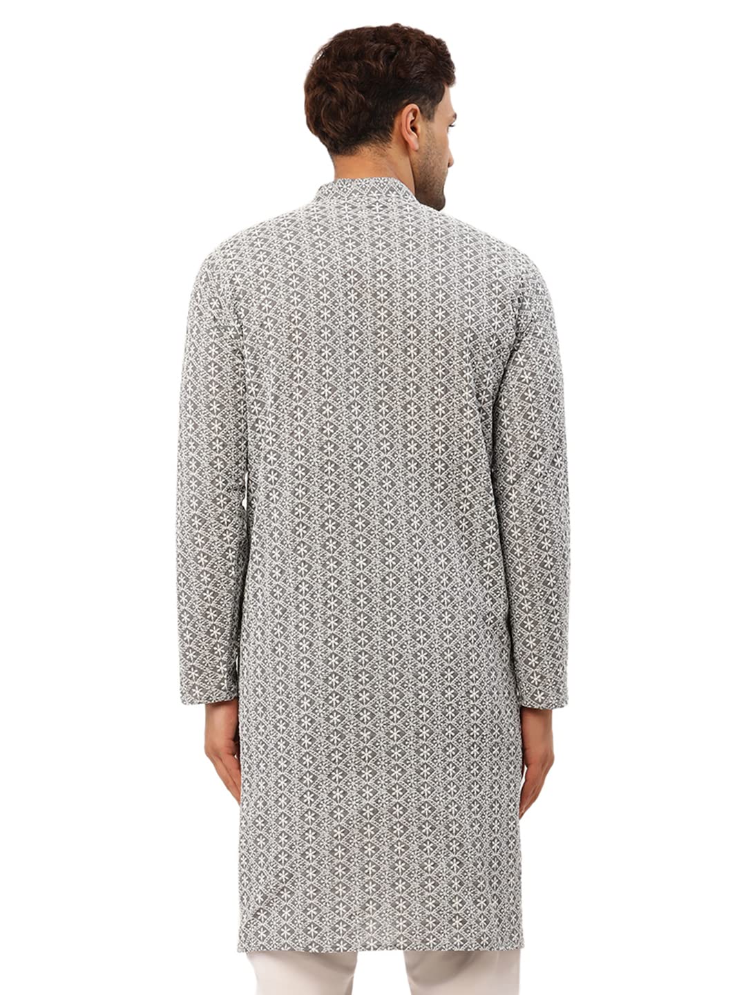 Jompers Men's Embroidered Pure Cotton Kurta. (Grey, L)