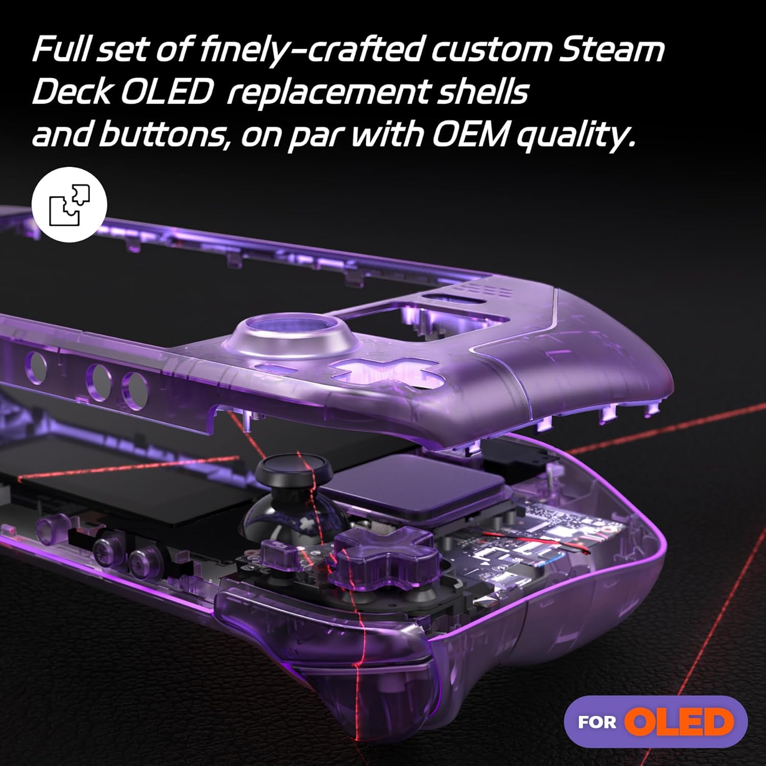 eXtremeRate Replacement Full Set Housing Shell with Buttons for Steam Deck OLED Handheld Console, Custom DIY Clear Atomic Purple faceplate Back Plate Trackpad Case for Steam Deck OLED Console