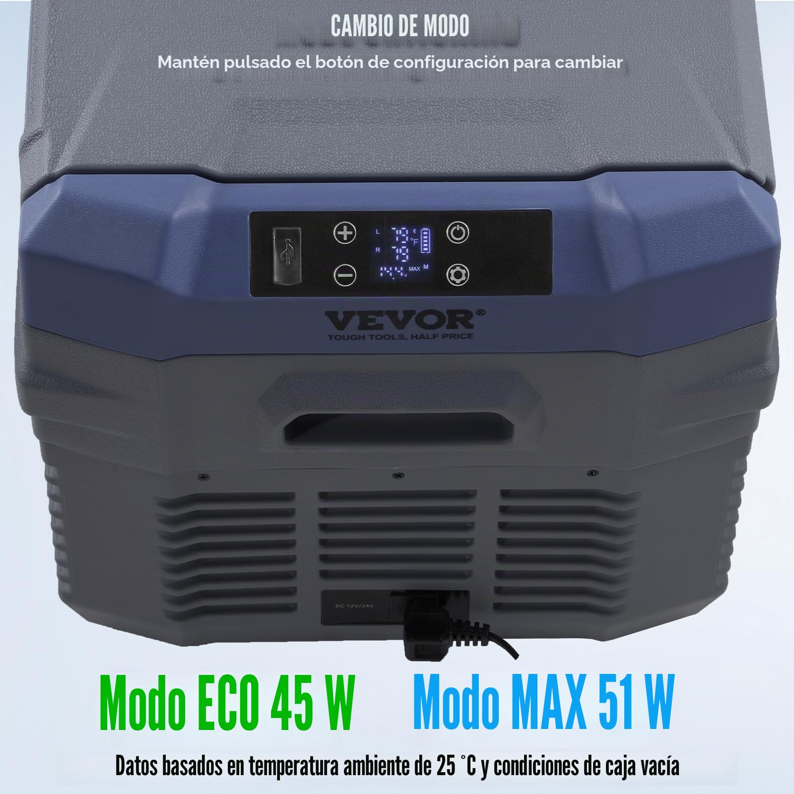 VEVOR Nevera de Compresión Portátil 25 L Mini Nevera para Coche 12/24V CC y 100-240V CA Caja Enfriadora de Doble Zona Temperatura Ajustable de -20°C a 20°C para Camión Barco Casa Camping