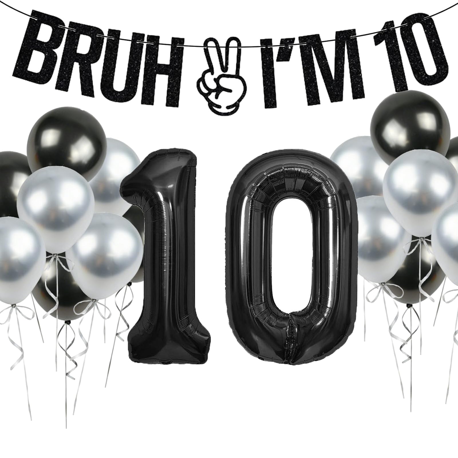 Bruh It's My 10 Birthday Decorations, Happy Birthday Banner, Black Birthday Decor for 10 Year Old Party, Bruh I'm 10, Balloons & Decorations (10th Birthday) — image 1