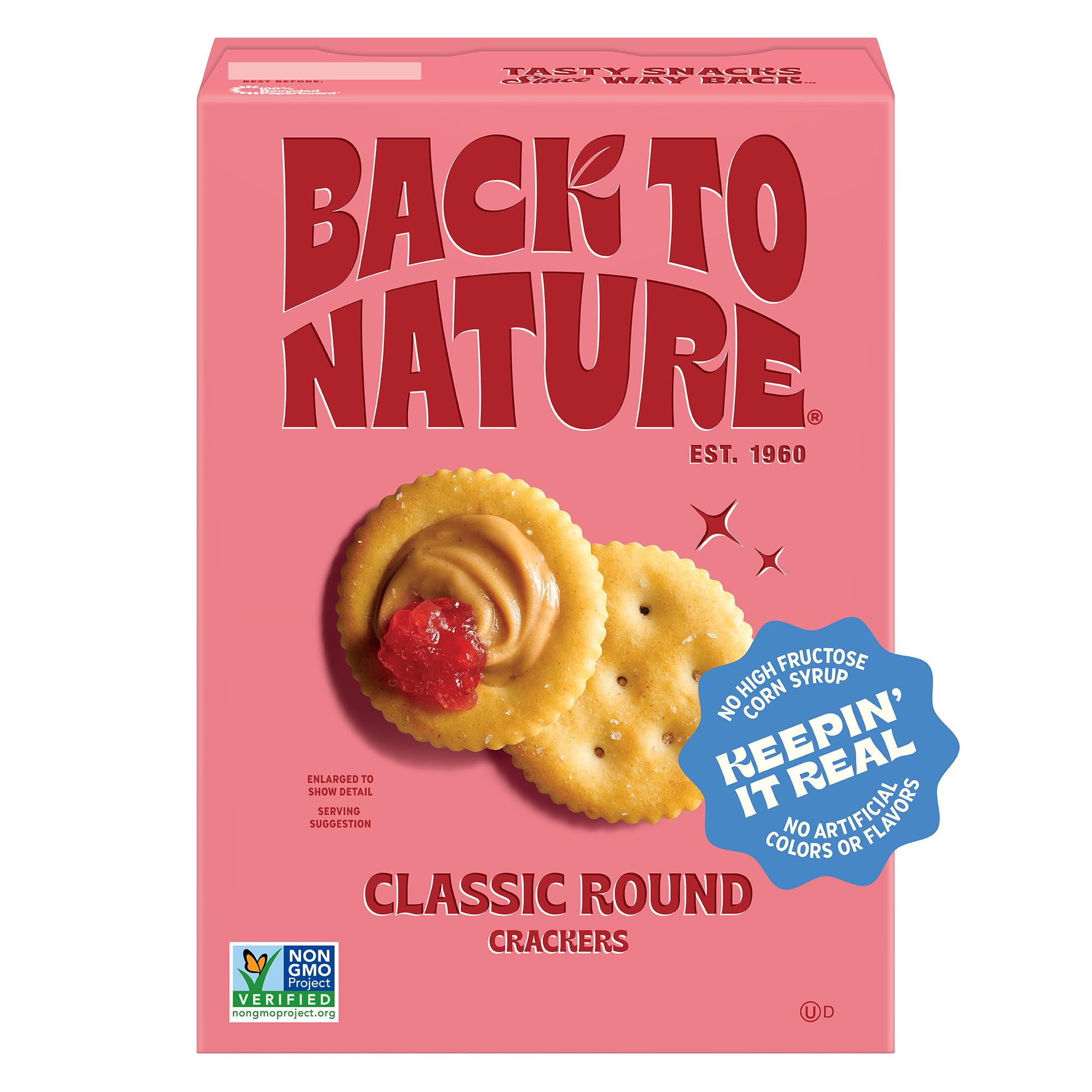 Back to Nature Classic Round Crackers, Non-GMO, Vegan Friendly Snack Cracker, Made with Wheat Flour & Sea Salt, Snack Happy, 6.5 oz Box