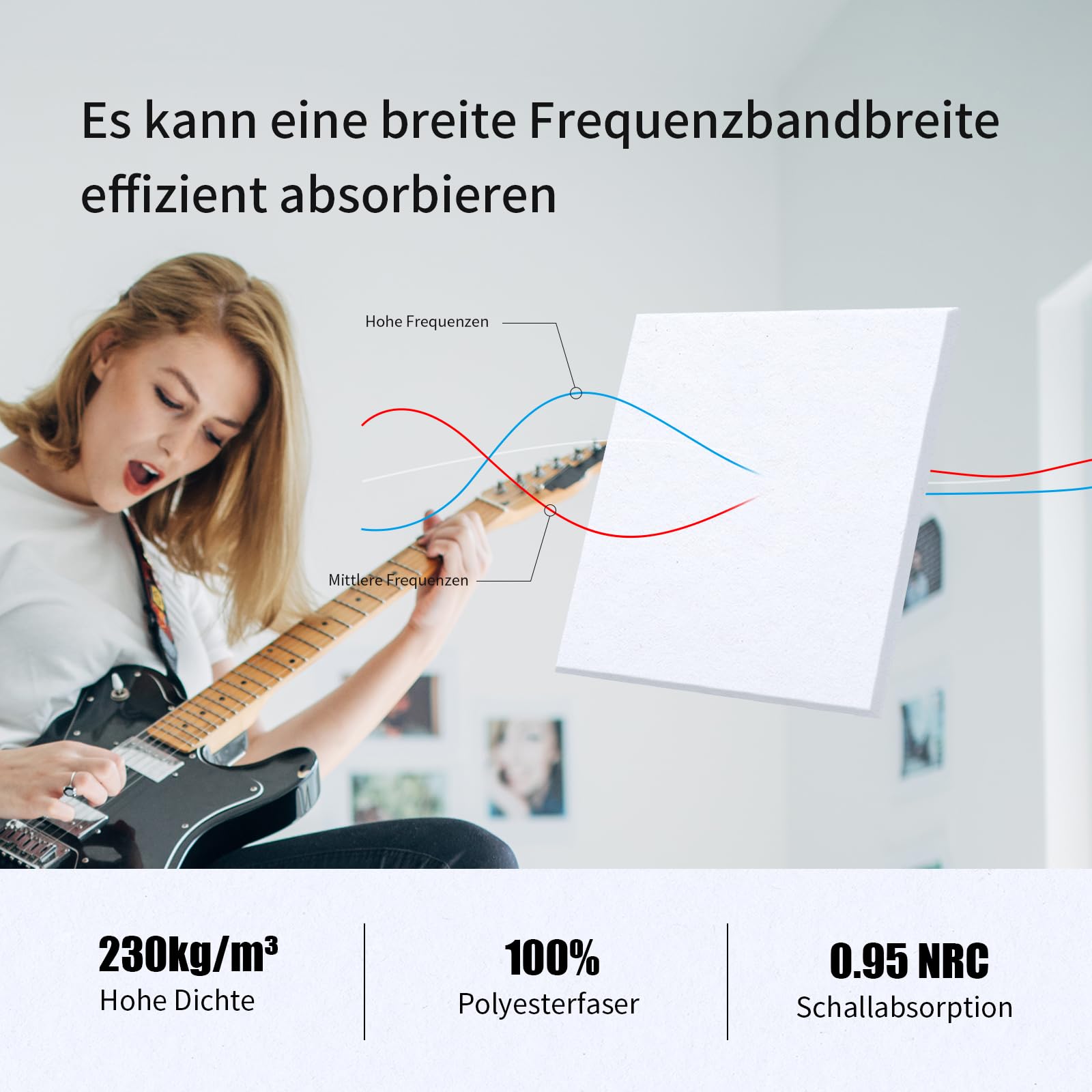 18 Stück Quadratische Akustikplatten selbstklebend,Abdeckung 1.62㎡,Schallschutz & Schalldämmung für Wände & Türen – 230kg/m³,NRC 0.95,100% Polyester,Ideal für Schallschutz Wand,Porzellan weiß