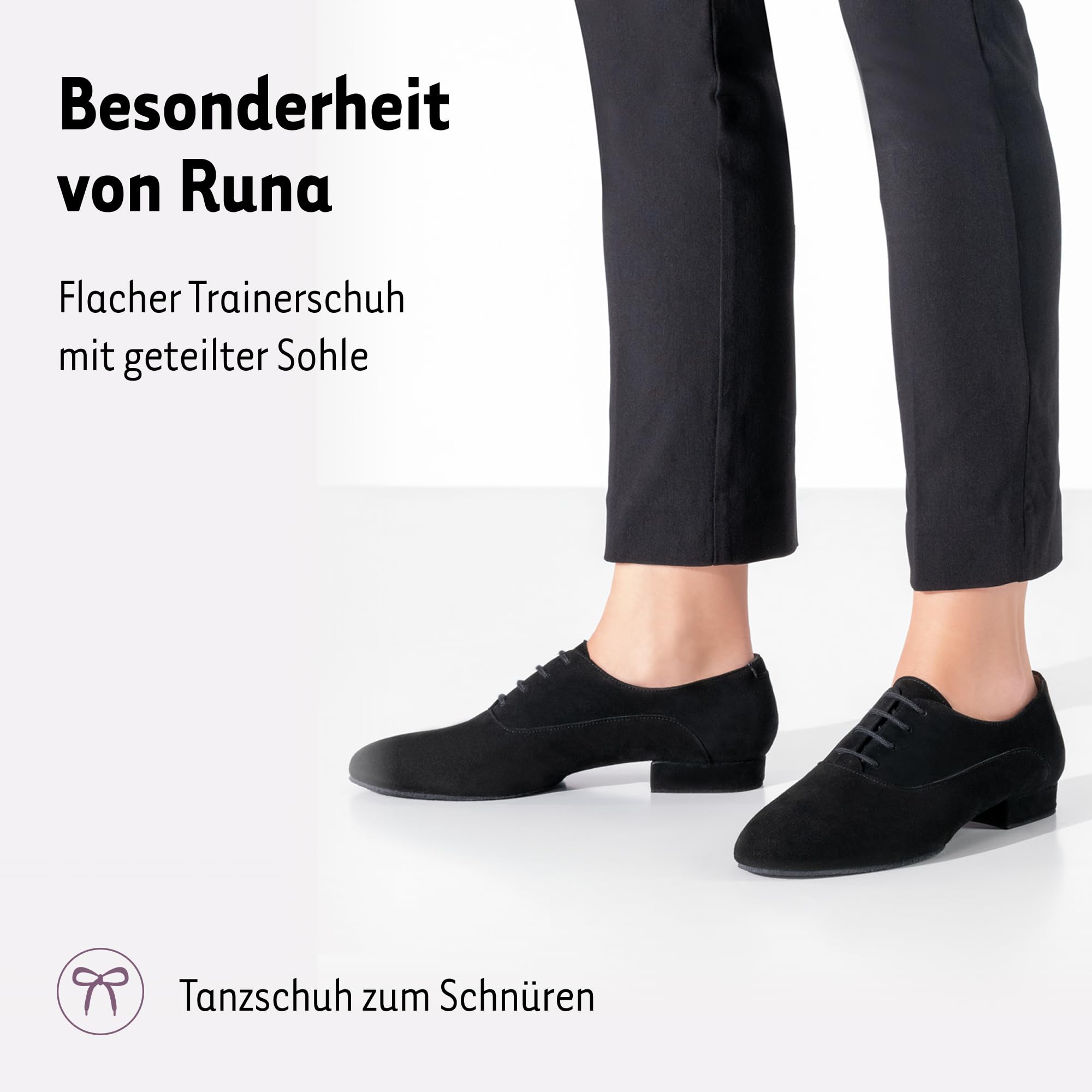 Werner Kern Tanzschuhe Damen Runa | Trainerschuhe Schwarz für Standard, Salsa & Bachata | Absatzschuh (1,5 cm) mit geteilter Sohle | Geschlossen, Veloursleder | Made in Italy | 32-43 EU