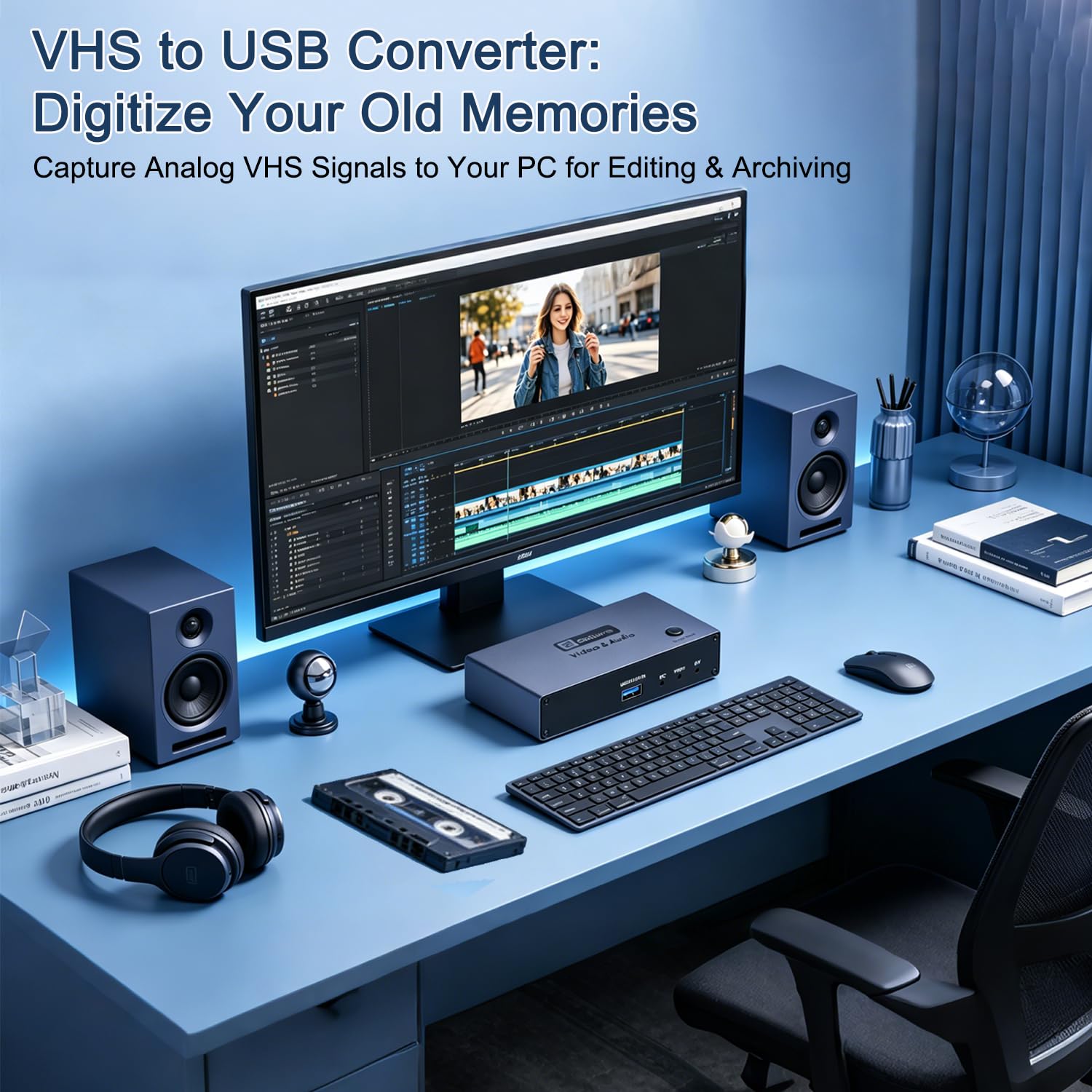 2026 aggiornato VHS RCA YPbPr a convertitore digitale, 1080P 60Hz Component Composite Audio Video a USB Scheda di acquisizione video per VHS VCR DVD PS2 Wii N64, compatibile con Windows, Mac, Linux