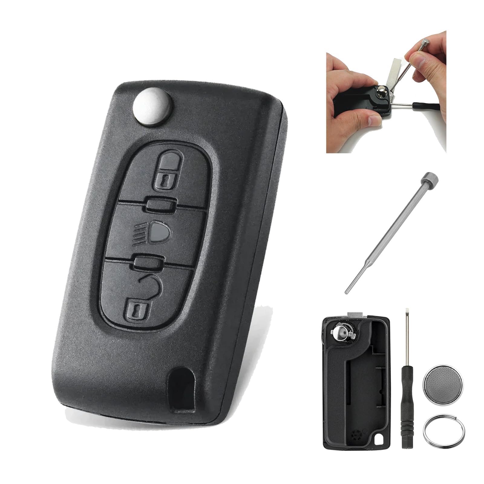 3 Tasten Klappschlüssel Gehäuse CE0523 Für Peugeot Expert RCZ 207 307
