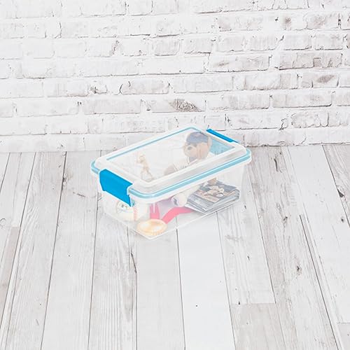 Miniatura 5 de Sterilite 19414306 - Caja de almacenamiento de plástico transparente de 7.5 cuartos y tapa con pestillos azules