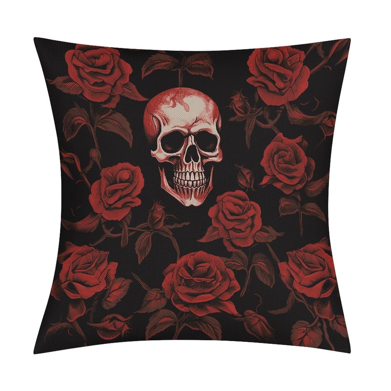 FekiLoot Skull Rose Throw Pillow Cover Soft Square Cushion Case Farmhouse Cushion Cover Decorative Pillow Cover Modern Pillowcase for Sofa Living Room Bed Home Decor 18x18 Inch