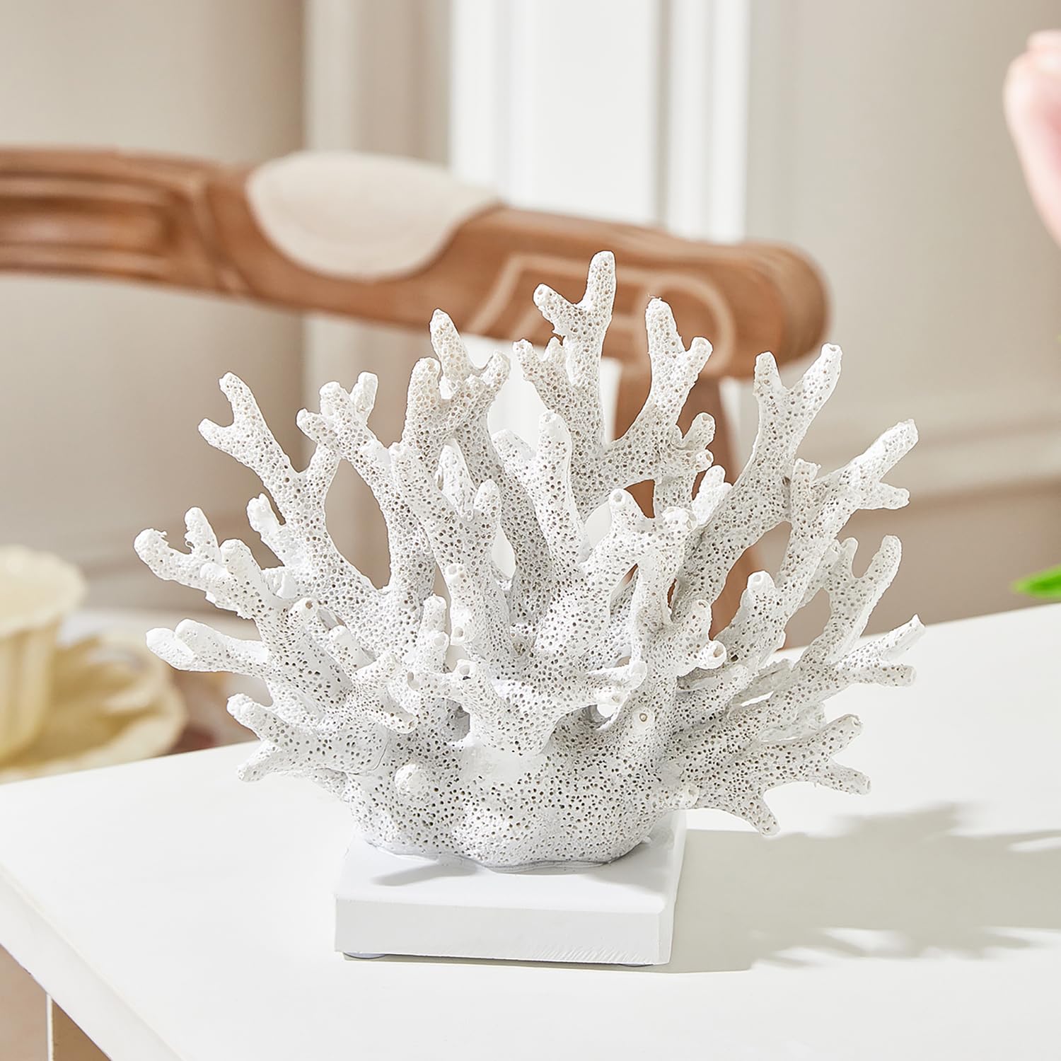 Ottalent Artificial White Coral Décor, Nautical Coral Reef Decorations for Home, Marine Style Decoration, Ocean Themed Cabinet Shelf Tabletop Decor (White)