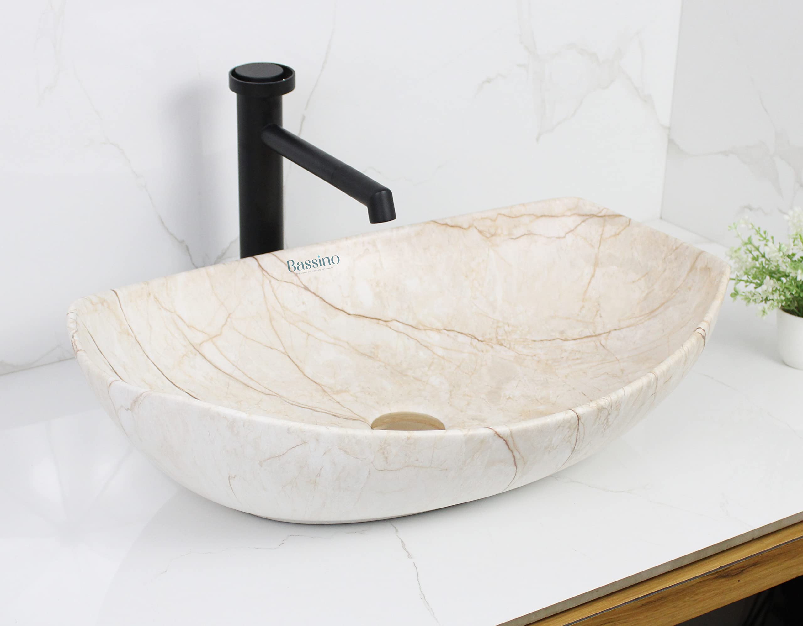 BASSINO Art Wash Basin Countertop, Tabletop Ceramic Bathroom Sink/Basin (IVORY MATT) (550 x 400 x 155 MM) - BTT-1443 (B0BZJM61FR) Amazon Price History, Amazon Price Tracker