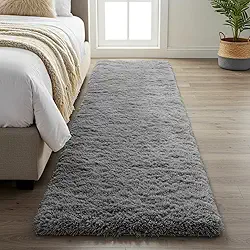 Tapete Passadeira Peludo 2,00 × 0,60 m – Shaggy Super Peludo Felpudo, Antiderrapante, Antialérgico, 100 % Poliéster, Alta Maciez para Quarto, Sala, Corredor (Cinza)