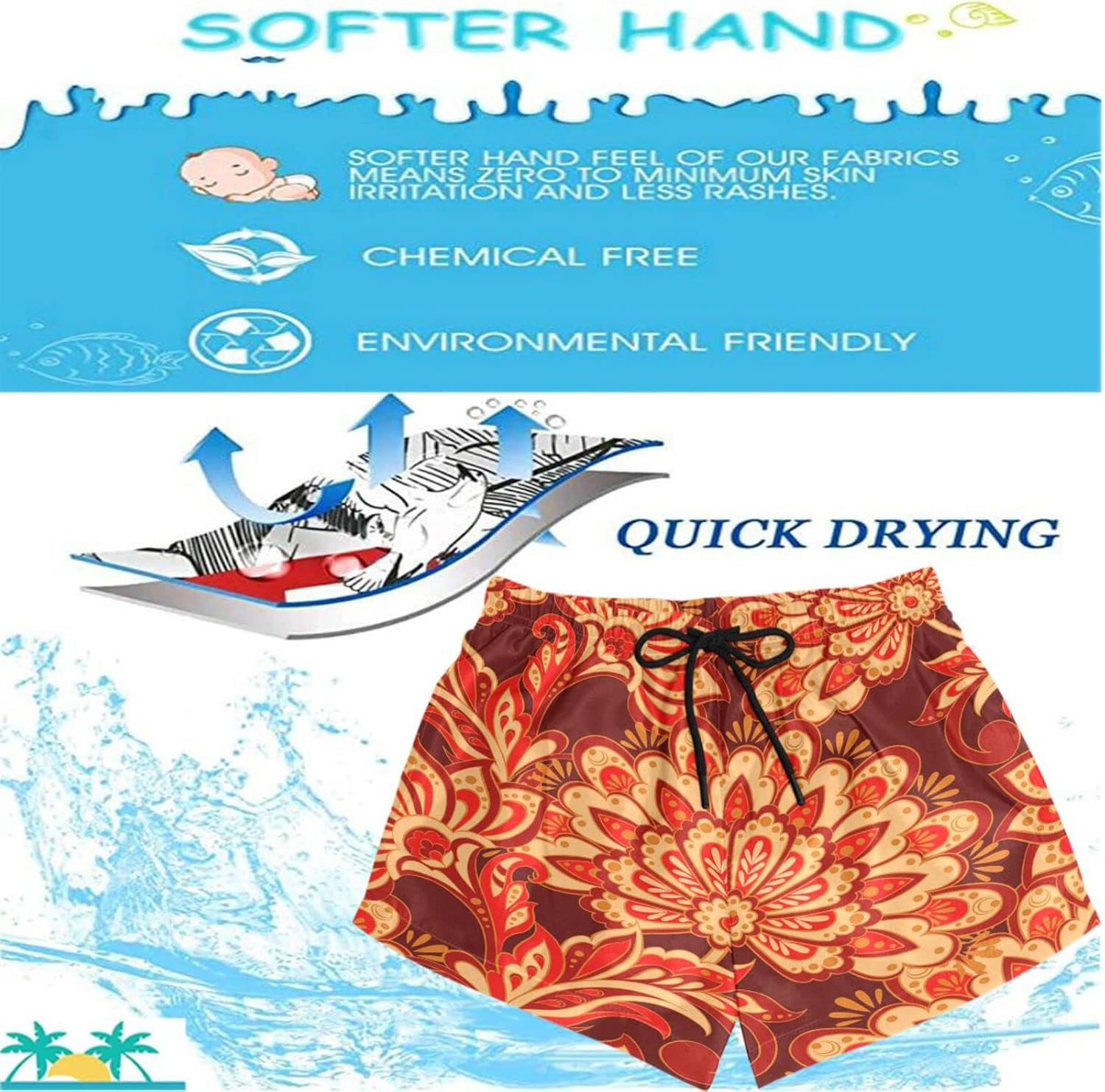 visesunny Women's Board Shorts Floral Beach Swim Shorts Swim Trunks