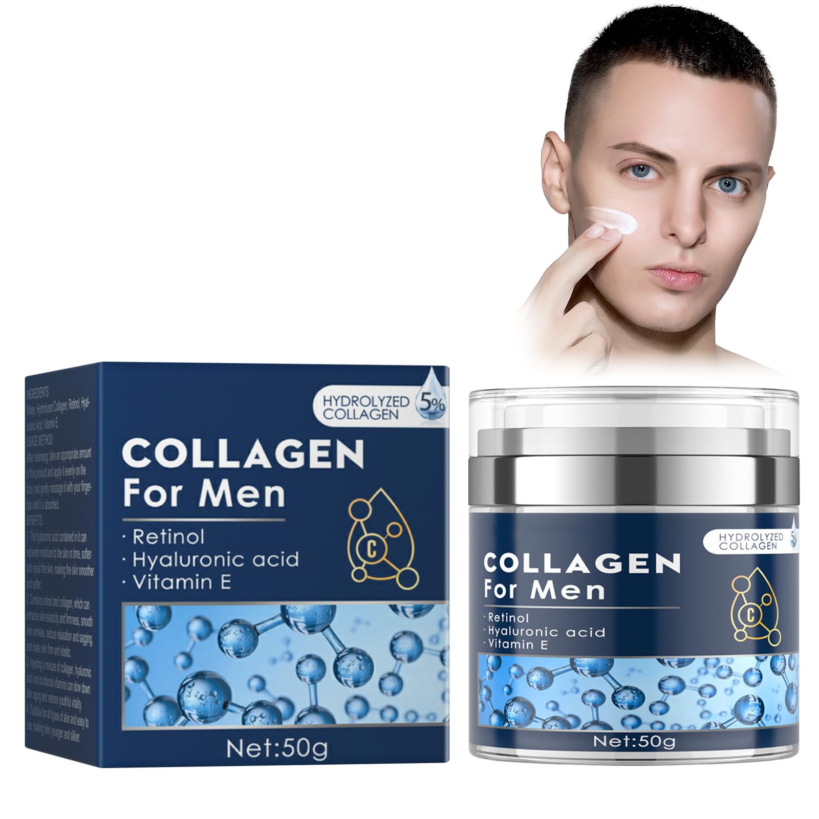 Crema Hidratante para Hombre, Antiedad Crema Facial Hombre, Rellena Arrugas en Face y Contorno de Ojos, Con ácido Hialurónico Hidratante, Antiarrugas y Antienvejecimiento