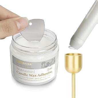 2oz White Reusable Candle Adhesive Wax Paste with Mini Spatula, Non-Slip Museum Display Wax, Prevent Pillar Candles Tipping Over, Repair Broken Candles, Fix Small Decor, Removable No Residue