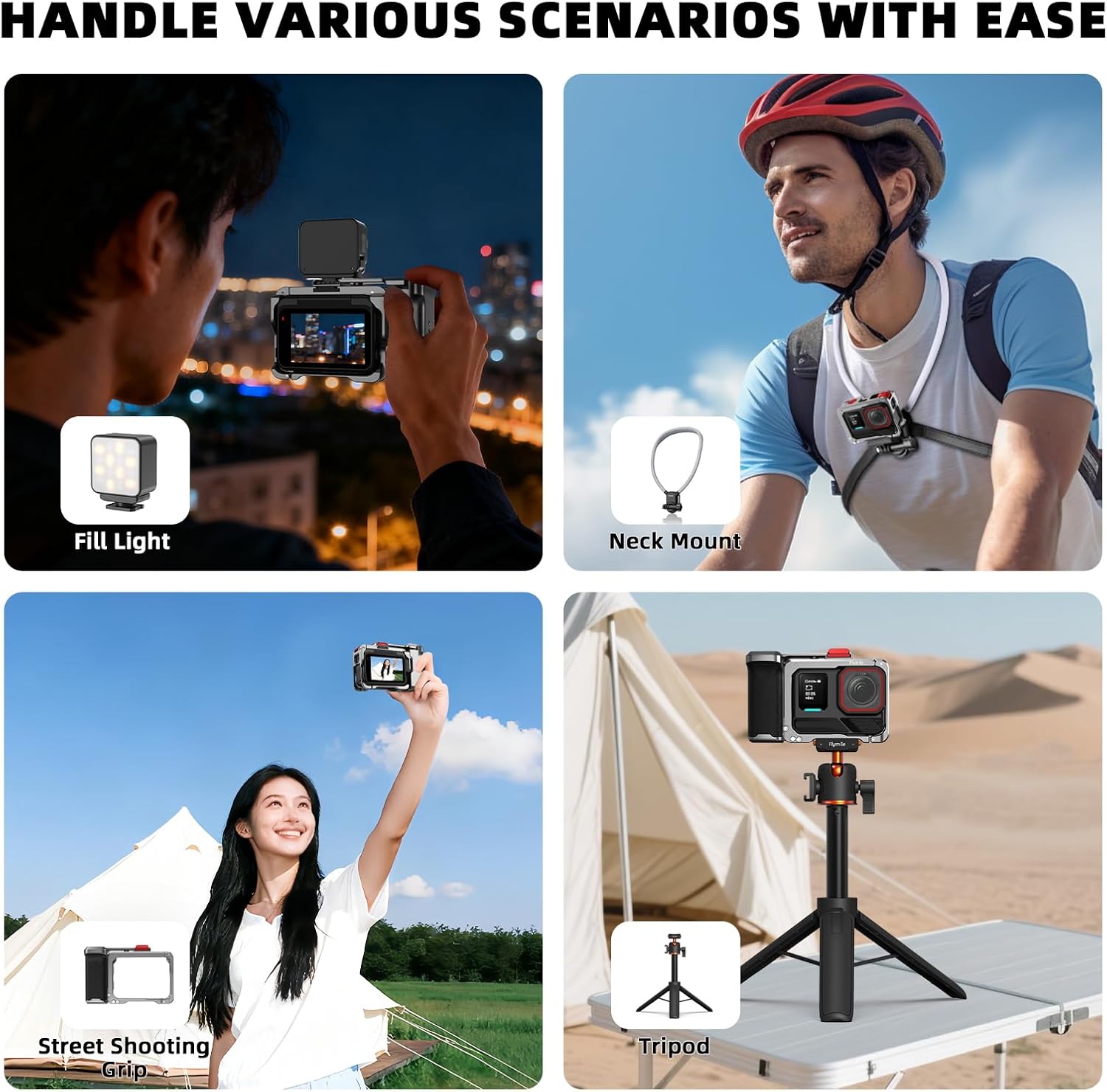 BRDRC Grip Kit for Insta360 Ace Pro 2 / Ace Pro (with Cage), Handle Holder Bundle Expansion Mount with Shutter Button, Quick Release, Cold Shoe for Insta 360 Ace Pro 2/Insta360 Ace Pro Accessories