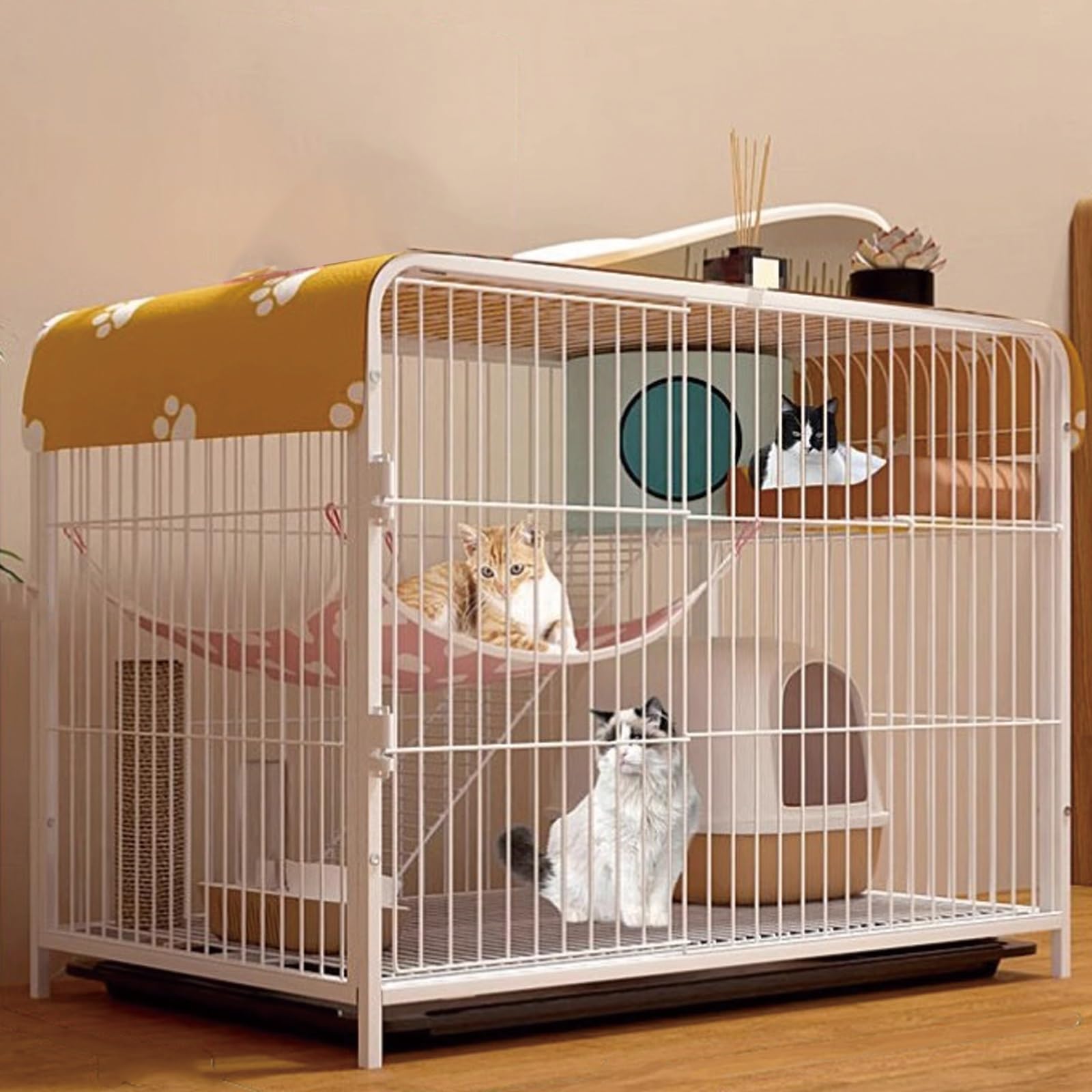 Gabbia per gatti da interni, struttura multistrato rinforzata con vassoio facile da pulire, per gatti e piccoli animali domestici