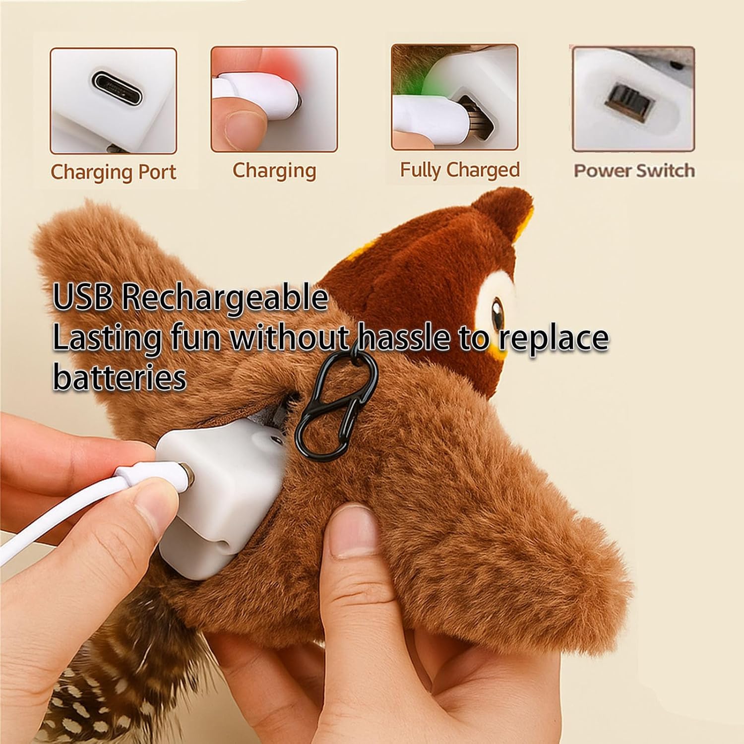 Flying Bird Cat Toy, Flapping Bird Cat Toy with Flapping Wings, Simulation Electric Sparrow Shaking Flying Bird Cat Toys for Indoor Cats, Exercise & Hunting Play (Sparrow+Bluebird)