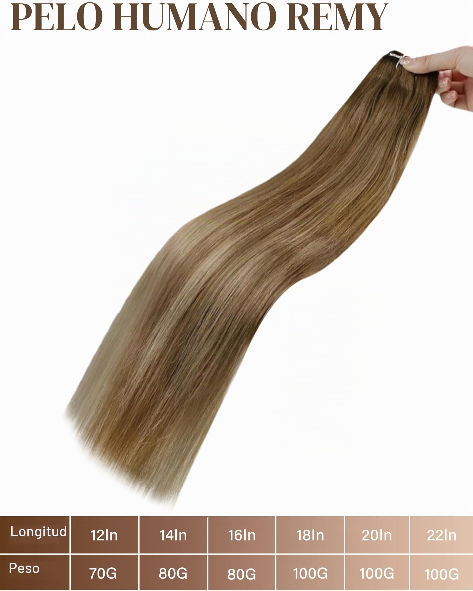 Hetto Extensiones Pelo Natural Cortina Marrón Claro Ombre Rubio Dorado Extensiones de Cabello Humano Coser Invisibles Castaño 40 cm 100g #8/16/8 | Cabello humano Remy, doble weft, anti-pérdida y sin nudos. Trama fina invisible, cómoda. Para bodas y uso di