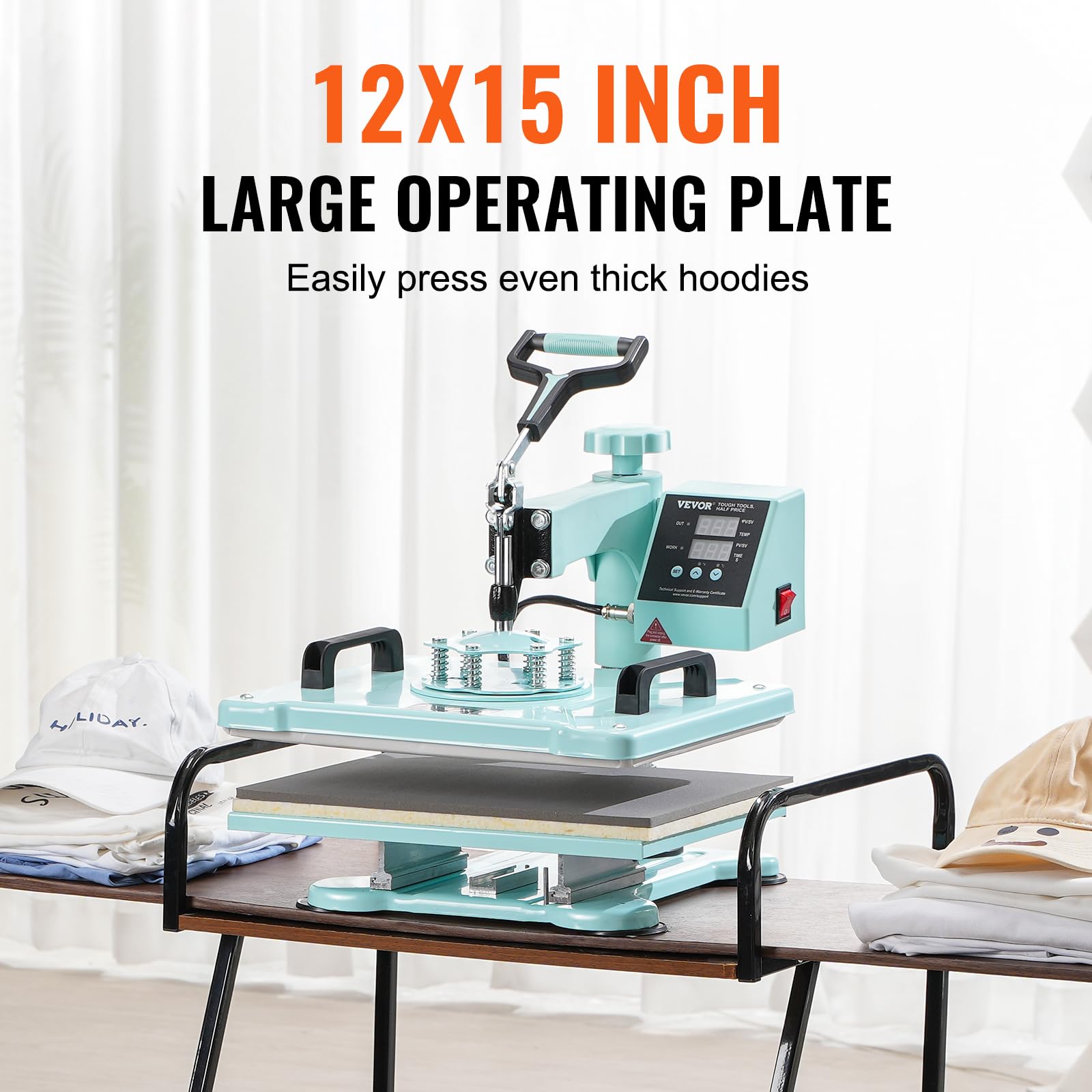 VEVOR Macchina per Trasferimento Termico 300 x 380 mm Macchina per Pressatura a Caldo 2 in 1 con Pressa per Cappelli, Oscillante a 360° Controllo Digitale, per Magliette/Cappelli/Berretti, Verde