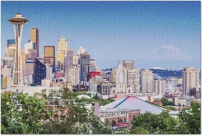 HDシアトル  ワシントン-ケリーパーク9026110のレーニア山のあるダウンタウンのスカイライン（大人向けプレミアム1000ピースジグソーパズル  19x27）