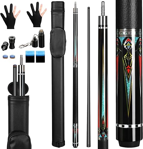 Miniatura 10 de AKLOT Taco de billar de fibra de carbono, 58 pulgadas, 19 onzas, barra de billar profesional de baja desviación, punta de 0.492 in, tope de arce