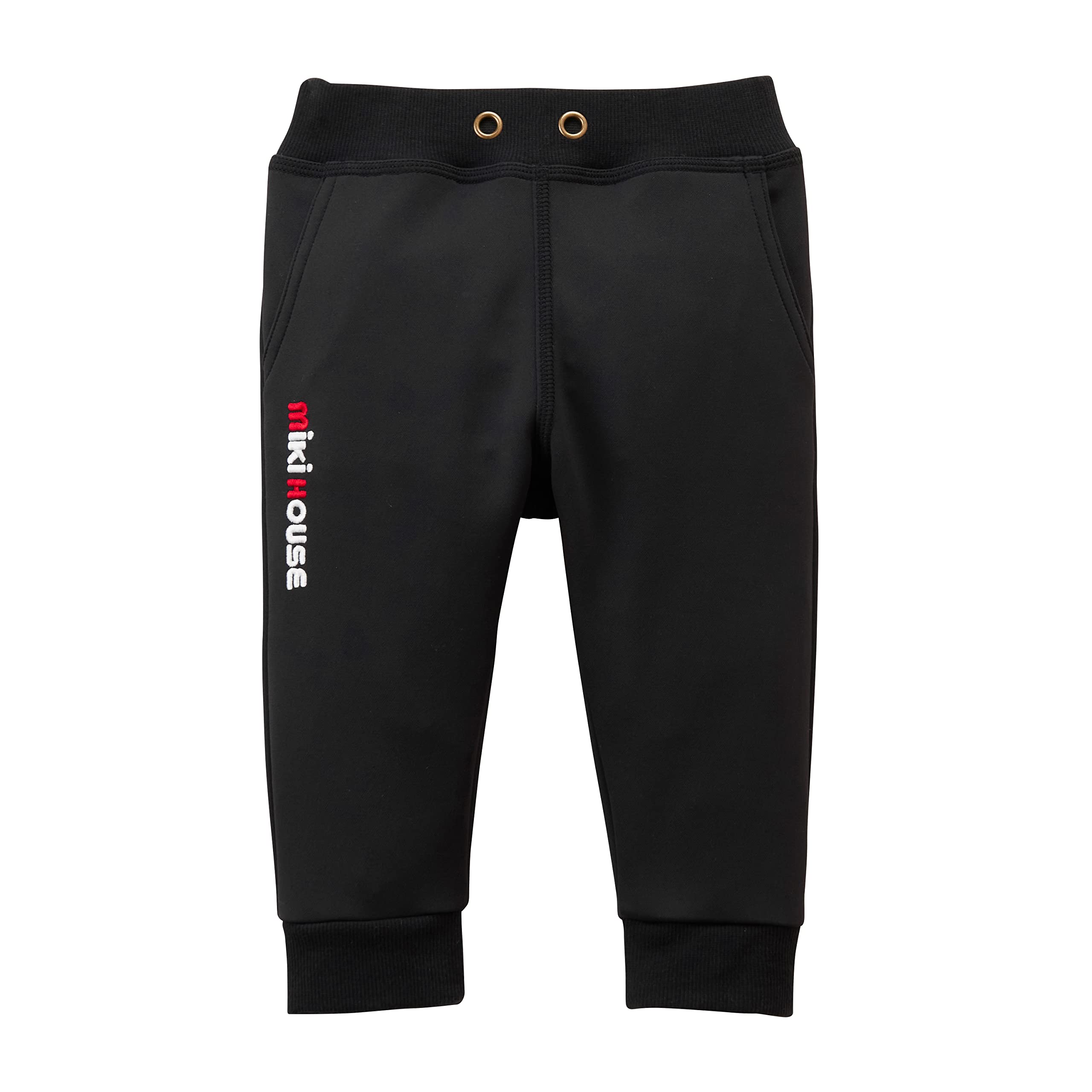 Miki House 13-3202-577 Long Pants, Logo, Plain, Stretch Jersey, Made in Japan, Boys, Girls, Baby, Kids, Children's Clothing, Black, 120