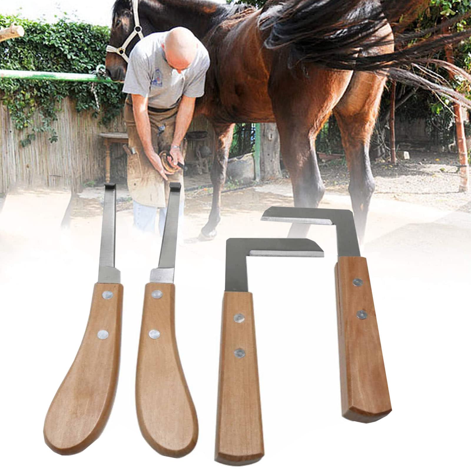 Kit de corte de pezuña, 4 clips de herradura, cuchillo de corte de pezuñas de vaca, herramientas de cuidado de herradura para varios animales, para zurdos y diestros