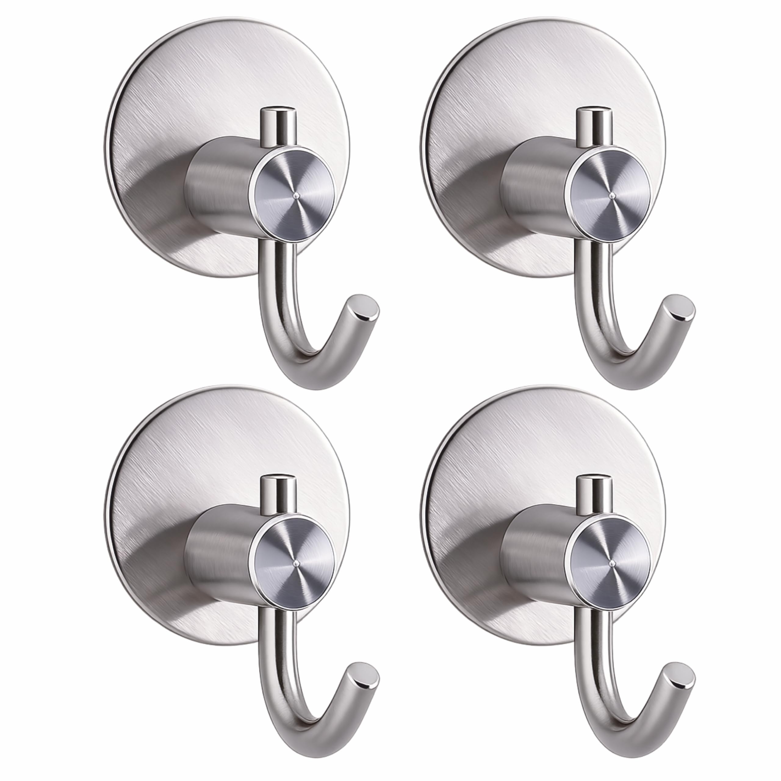 JIALTO 4 pcs Self-Adhesive Stainless Steel Hooks: Heavy-Duty Wall Hangings, Waterproof & Drill-Free - Strong Towel, Coat, and Kitchen Hooks for Bathroom and Kitchen (Big Round Silver Hook)