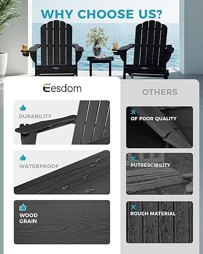 Miniatura 8 de Silla Adirondack plegable, silla Adirondack de HDPE con 2 soportes para tazas, sillas para fogatas al aire libre de fácil montaje para patio,