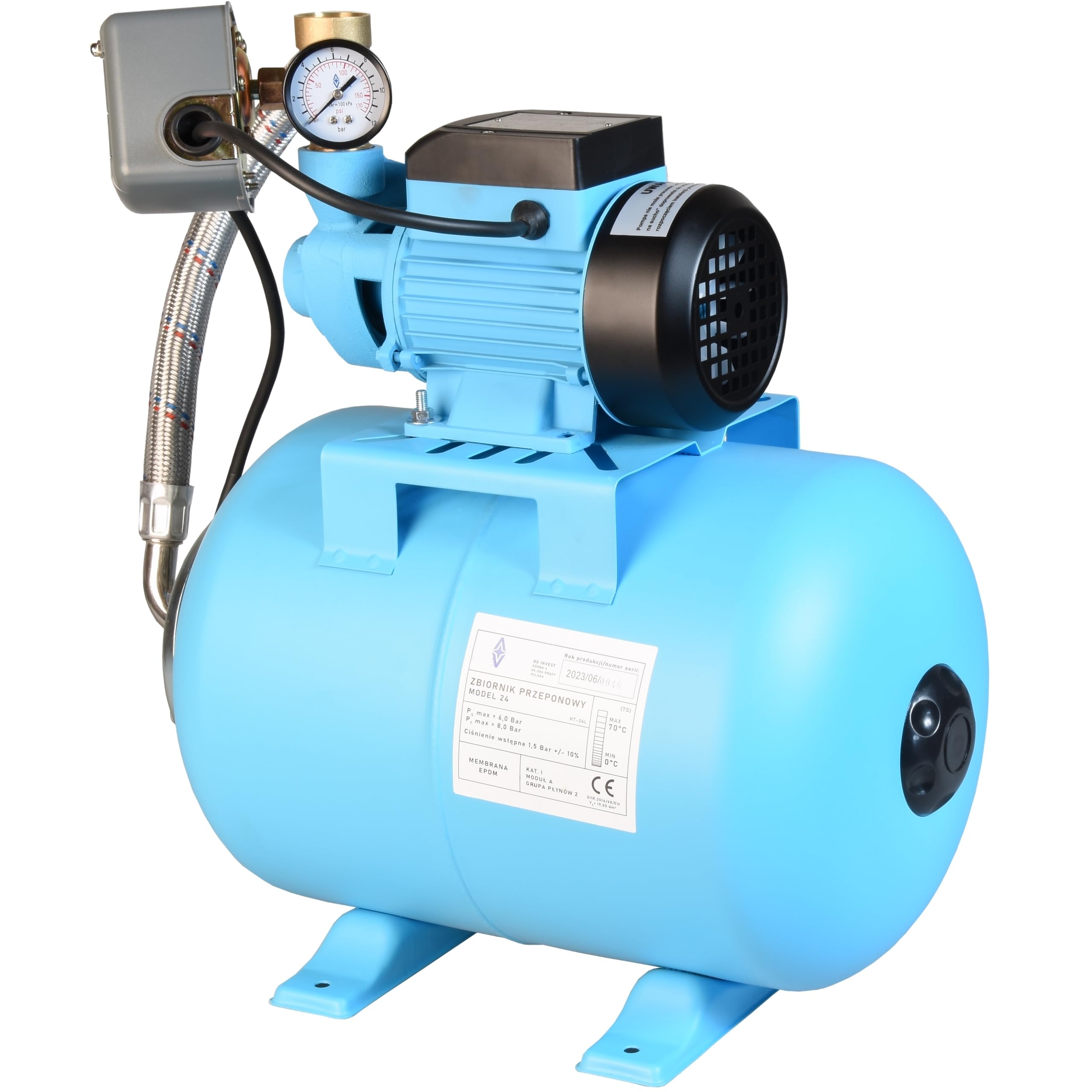Zestaw Hydroforowy 24L Hydrofor Pompa do Wody Domu AQB 60 Hydroforowa (370 W, 2100 l/h, max. podnoszenie 39 m) MOCNY WYDAJNY