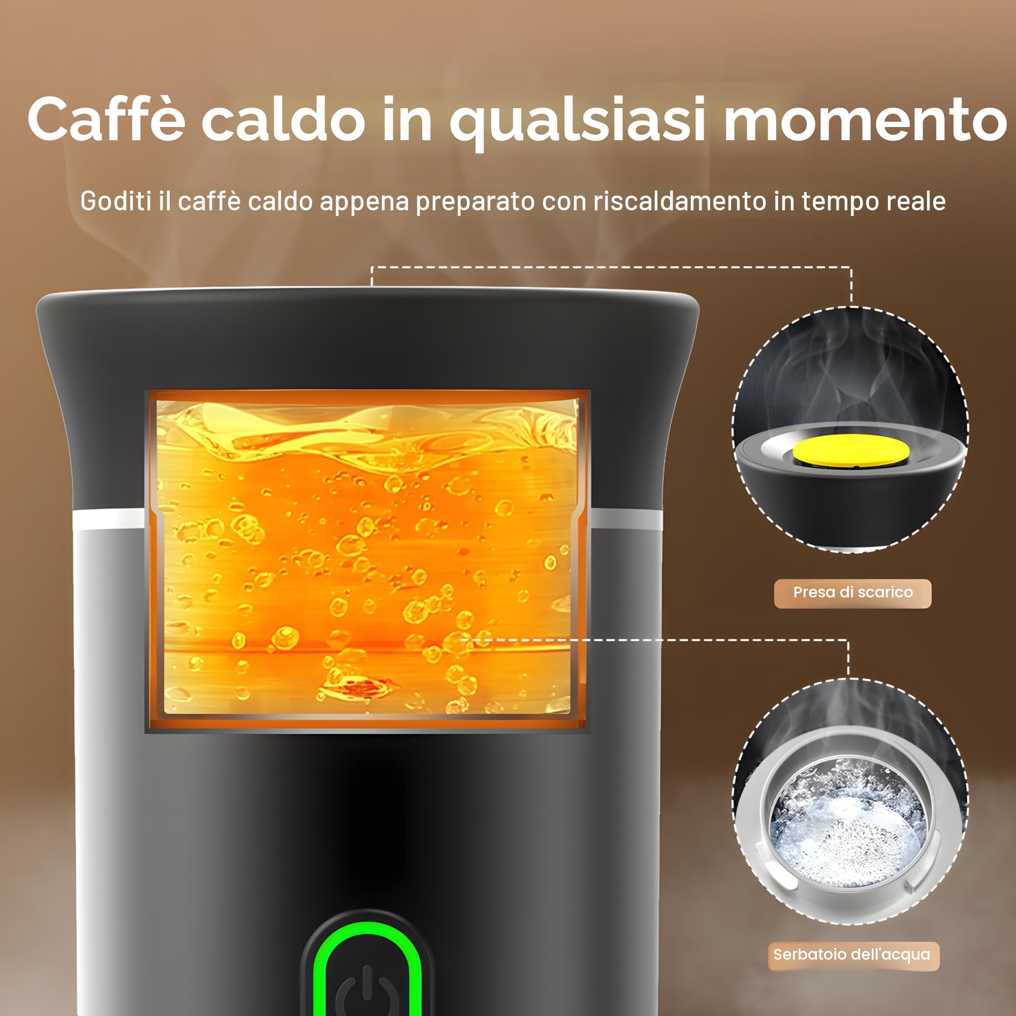 Macchina per caffè espresso elettrica portatile, macchina per caffe a batteria per viaggi in campeggio, macchina per caffè espresso autoriscaldante da 12 V compatibile con caffè macinato e capsule NS
