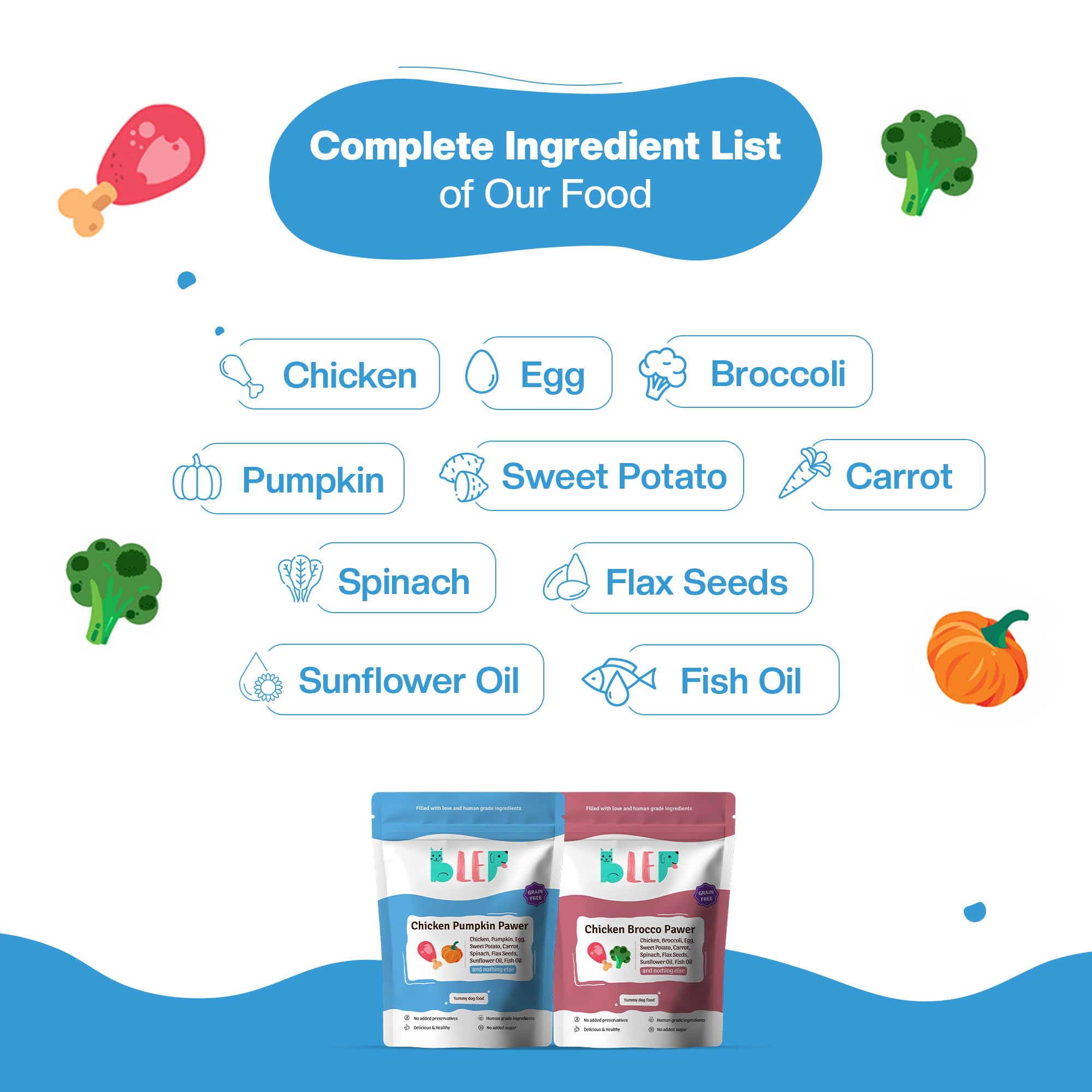 BLEP Fresh Dog Food (Wet)-A Meal Pack | Chicken - Broccoli and Pumpkin Gravy (300gm x 1 Each) | Pack of 2-600g 3