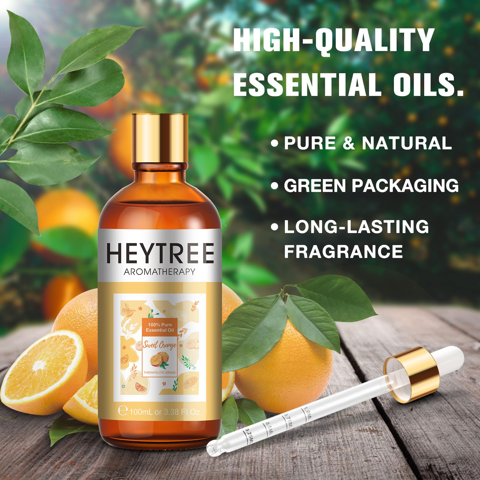 HEYTREE Olio essenziale di arancia dolce 100ml - Olio Essenziale Arancio Dolce per Pelle -100% Naturale Oli Essenziali per Diffusori Aromaterapia