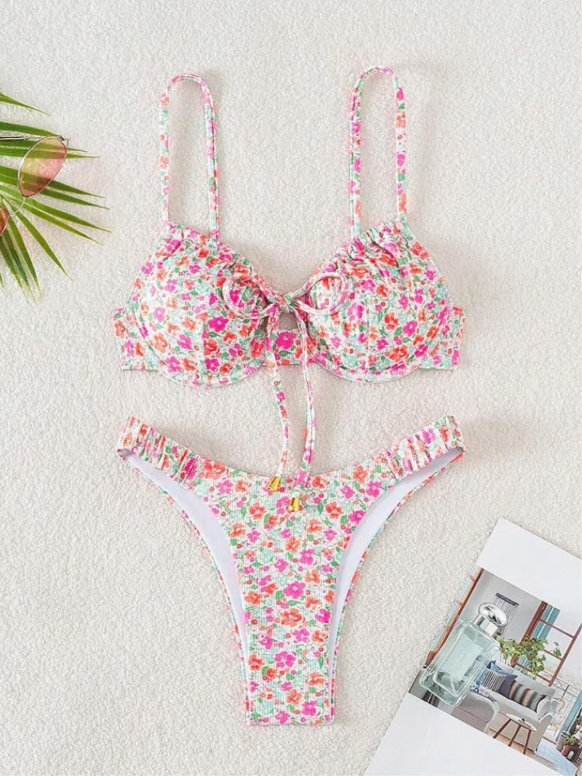 Bikini Mujer Mujeres Floral Impresión Push Up Set Correa Ajustable Traje De Baño Ropa Playa-Yellow-m