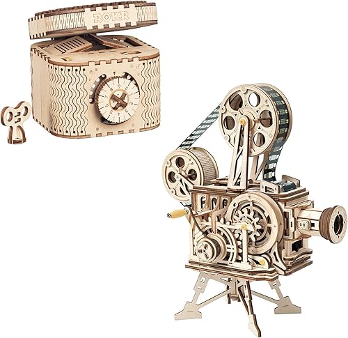 ROKR 3D Rompecabezas de madera para adultos Set Bundles- Modelo mecánico Kits de construcción Proyector de película y caja secreta
