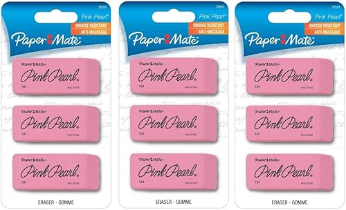 paper mate70501Pink Pearl premium Gomas de borrar, Grande, Paquete de 9, biselado, suave por paper mate