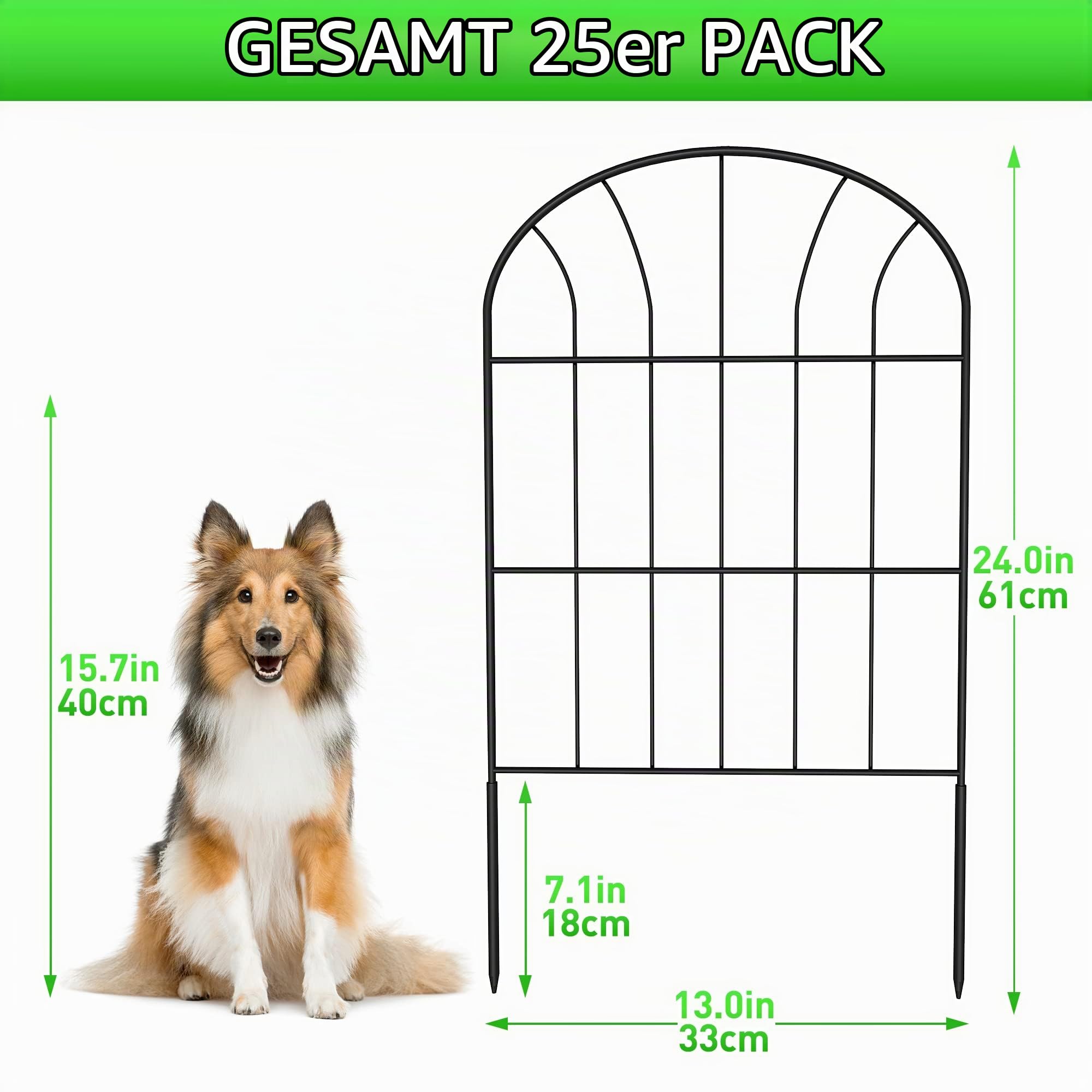 Dekorativer Gartenzaun aus Metall (25 Paneele, 60x33 cm, L: 8,25 m), Grabungsfreier Steckzaun, Wetterfest, Garten Zaun für Kaninchen, Hund, Hof, Beeteinfassung, Rasenkante & Wegbegrenzung